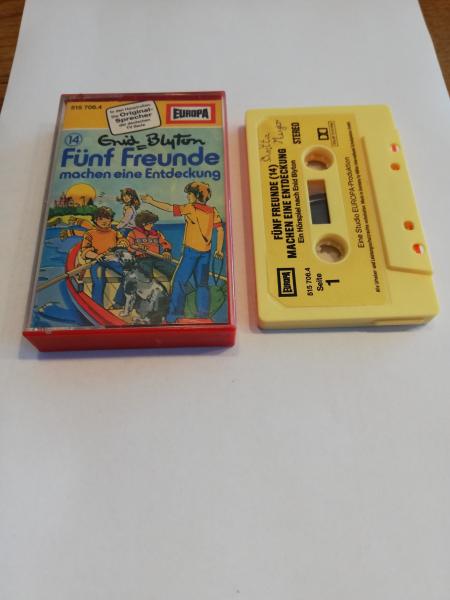 Fünf Freunde Folge 14 machen eine Entdeckung 5-fach Silber geschraubt Gelb mit Gelben Aufkleber 515706.4 Europa(Innencover leicht beschrieben +Seite 1 der MC beschrieben)